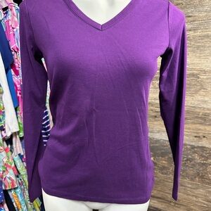 Lands' End Purple Fitted Long Sleeve Blouse